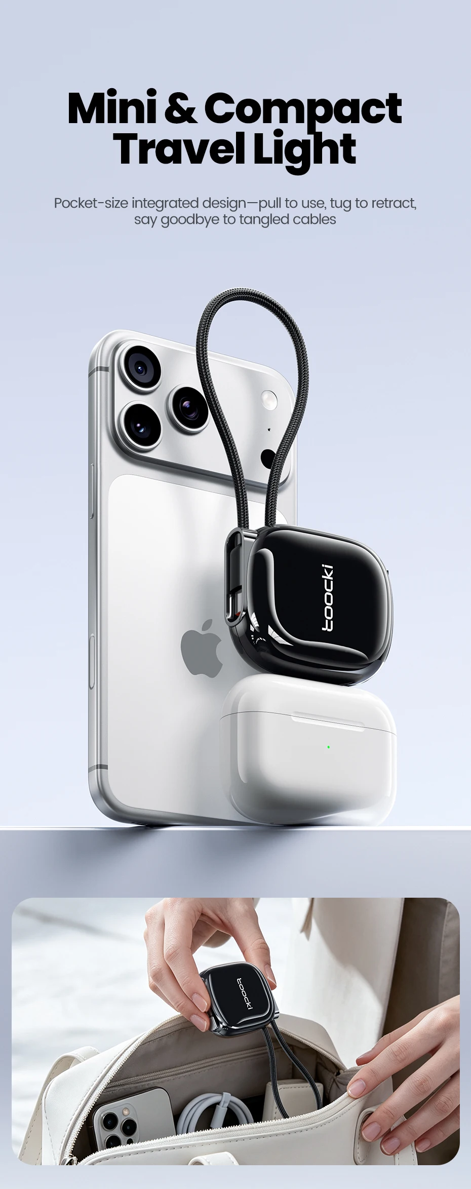 Toocki Einziehbares 100W USB-C-Kabel für iPhone Samsung Magnetisches Einziehbares Lanyard für Reisen Mini Type-C Schnell-Ladekabel Datenkabel – Detail 6