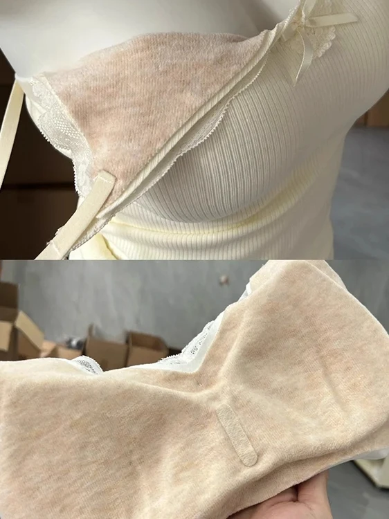 Gilet chaud à bretelles en dentelle pour femmes, sous-vêtements intercalés avec coussinet de poitrine, beau Ba adapté aux vêtements d'extérieur d'automne et d'hiver