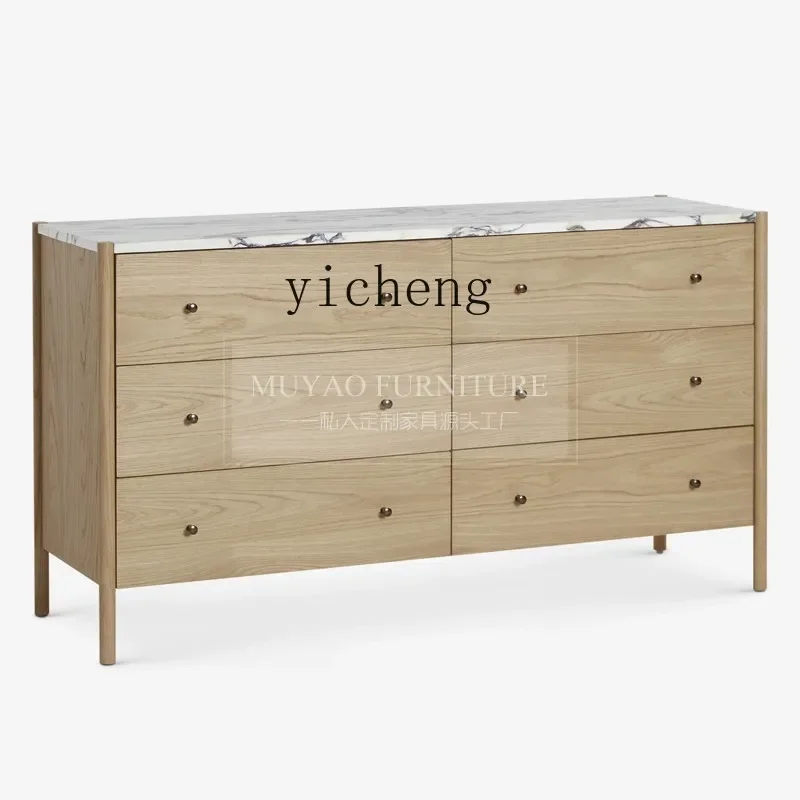 

Tqh Retro Wood Color Chest of Six Drawers Bedroom Wall Storage Cabinet Living Room Drawer Locker