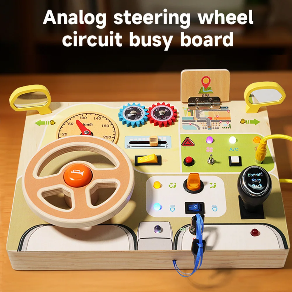 Montessori Busy Board Sensory Toys Wooden Wooden Montessori Busy Board Steering Wheel Toy Activity Board for Toddlers 1-3