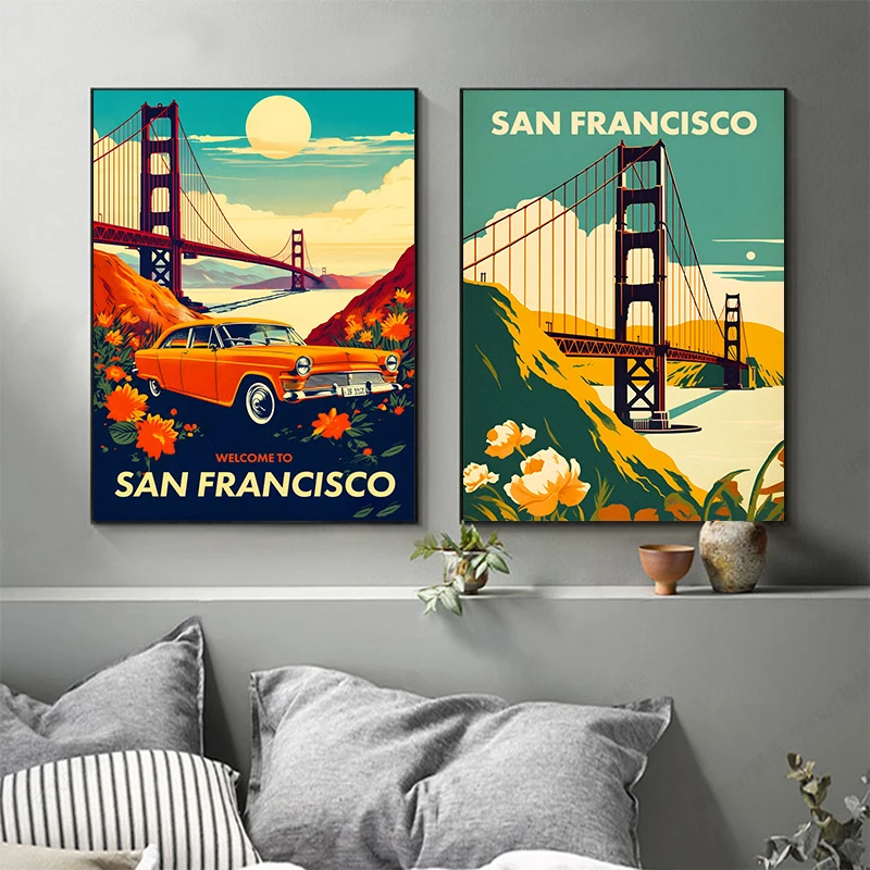ملصقات سفر شهيرة كلاسيكية لديكور غرفة المعيشة ، لندن ، سان أنجلوس ، مدينة السفر ، ملصق لوحة قماشية ، صور فنية جدارية #4