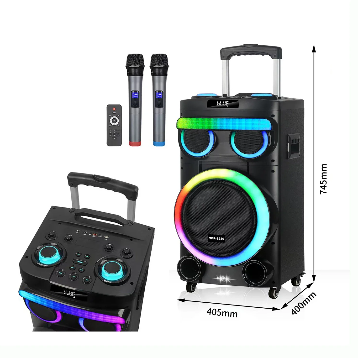 NDR-1280 Wooden 12 Inch Woofer Wireless Karaoke BT Speaker Dance Stage Portable Outdoor Professinal Active Party DJ Speakers