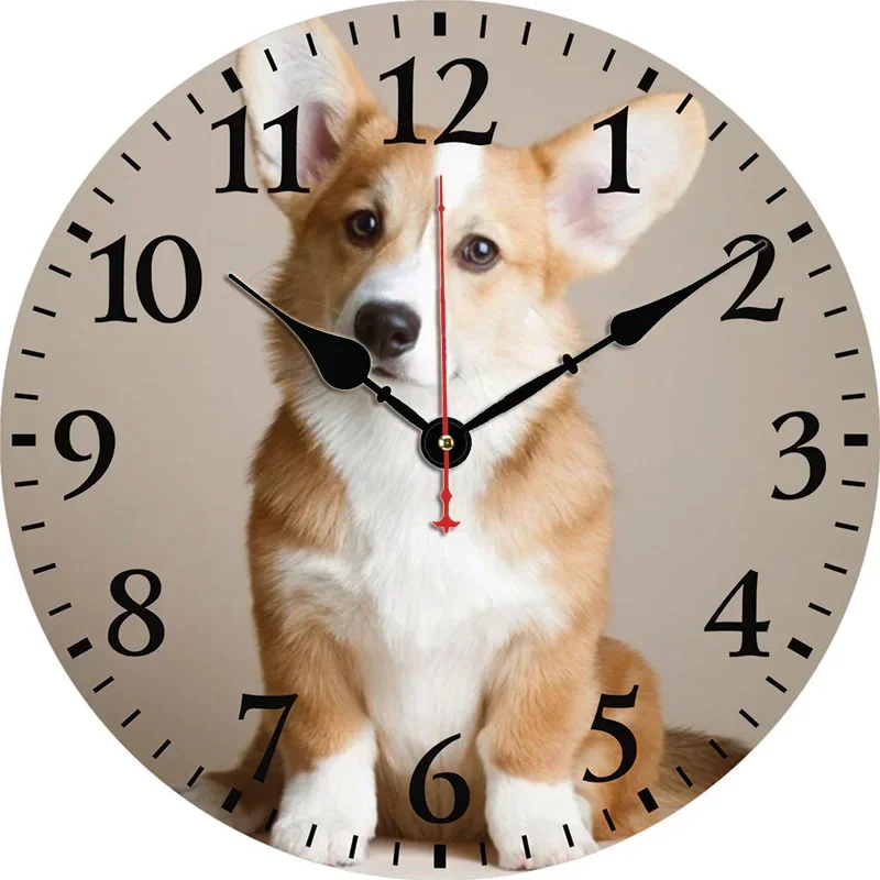 Reloj de pared Corgi, relojes redondos silenciosos, decoración artística de carfts montada en la pared para el hogar, dormitorio, sala de estar, decoración de oficina