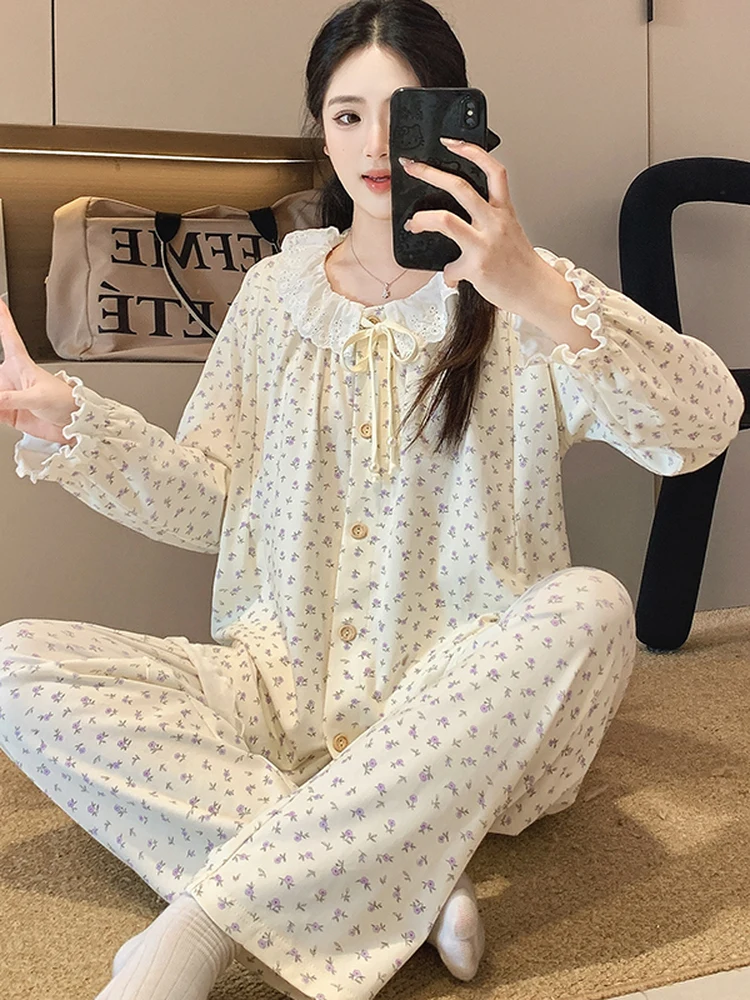 spring-summer-pure-cotton-maternity-nightgown-breastfeeding-comfortable-loose-home-clothes-for-postpartum-women-long-sleeve-r