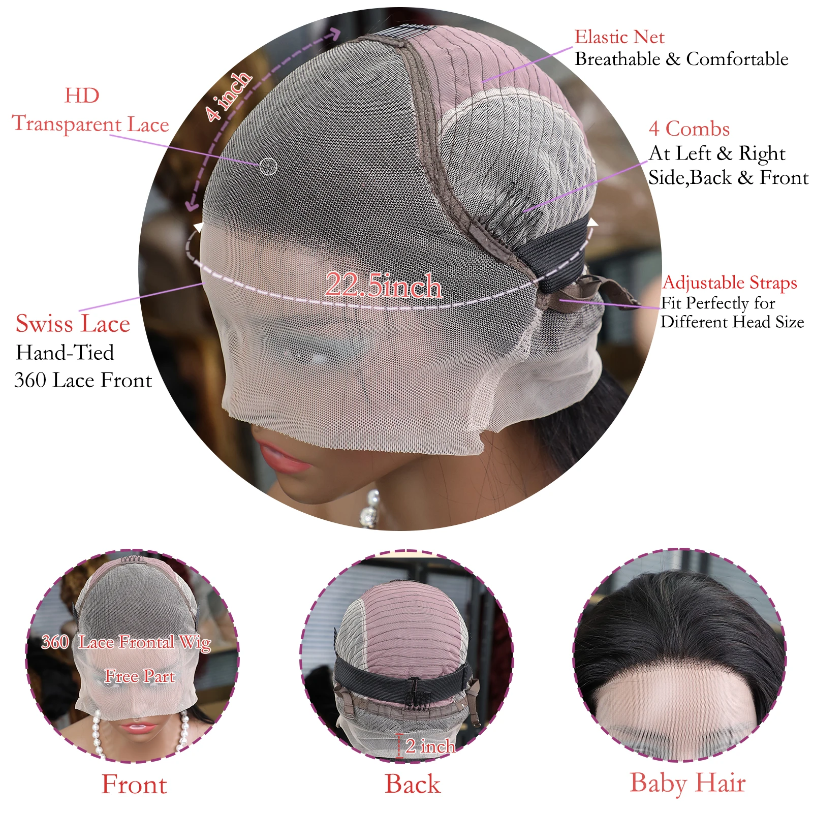 360 شعر مستعار دانتيل كامل 200 كثافة طبيعي أسود مستقيم 360 شفاف دانتيل أمامي خصلات الشعر المستعار البرازيلي الإنسان قبل قطعها للنساء