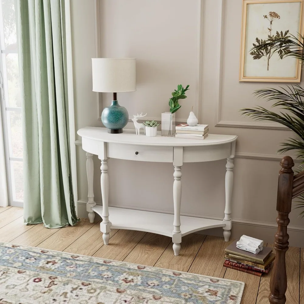 Solid Wood Console Table with Drawer and Storage Shelf, 45.3