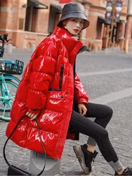 Winter Jas Glanzende Vrouwen Parka Omlaag Katoen Jassen Rode Jas Winddicht Glossy Streetwear Vrouwelijke Dikke Losse Waterdicht