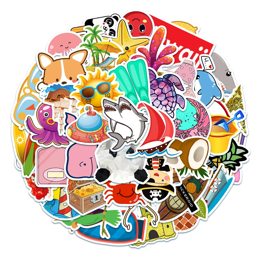 Autocollants d'animaux de dessin animé pour enfants, étiquettes imperméables en PVC pour bagages, téléphone, vélo, ordinateur portable, réfrigérateur, chambre, jouet, 50 pièces