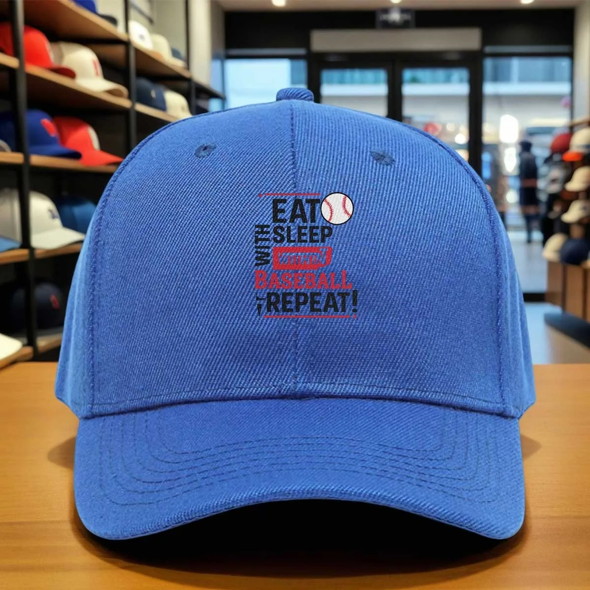 Eat Whitn Baseball Repeat Baseball Cap, Colorful Sports Design Adjustable Dad Hat