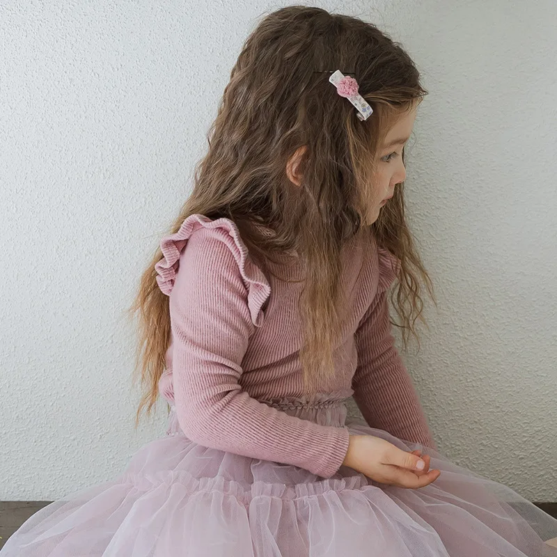 Girls' Lace Small Flying Sleeves Half High Collar Elastic Base Top 2026 Winter Strawberry Shan Korean Girls