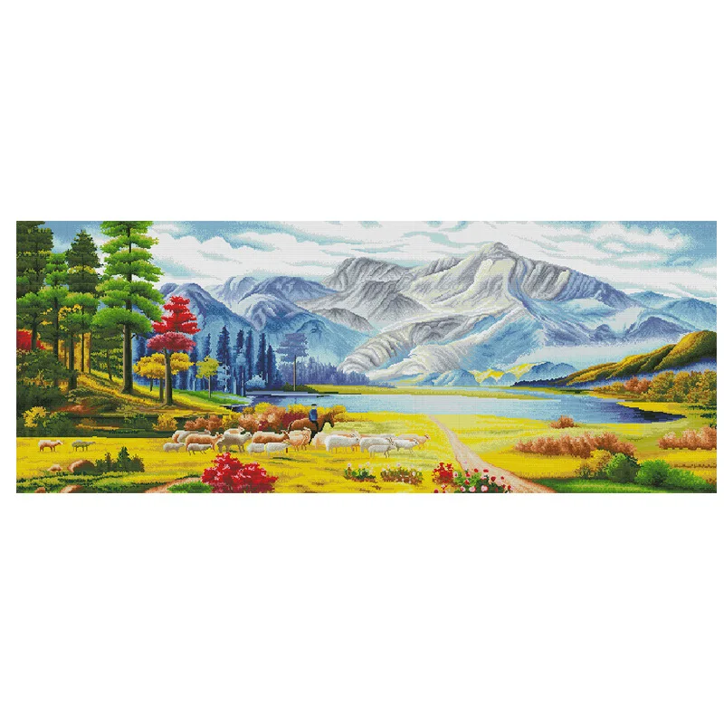 

Needlework Big Size Cross Stitch,Full Embroidery Kit,Shepherd Chinese Landscape Printed Pattern Handwork Craft