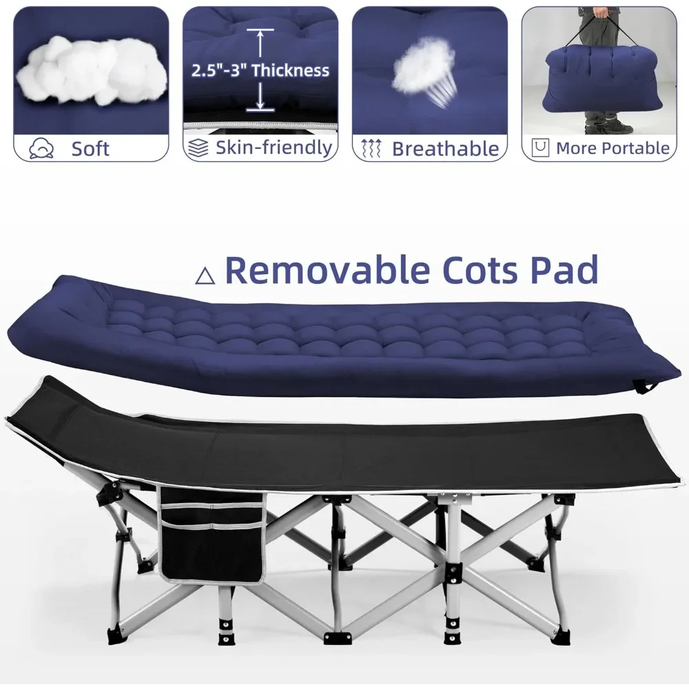 Lit de camping portable avec matelas optique, lit de couchage pour adulte, lit pliant, charge maximale 600lb, très large, 28 po