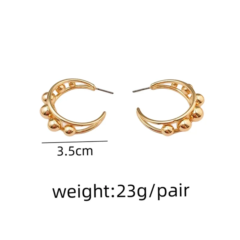 New Design Gold-plated Metal Beads C-shaped Earrings for Women Party Smooth Popular Female Hoop Earrings jewelry