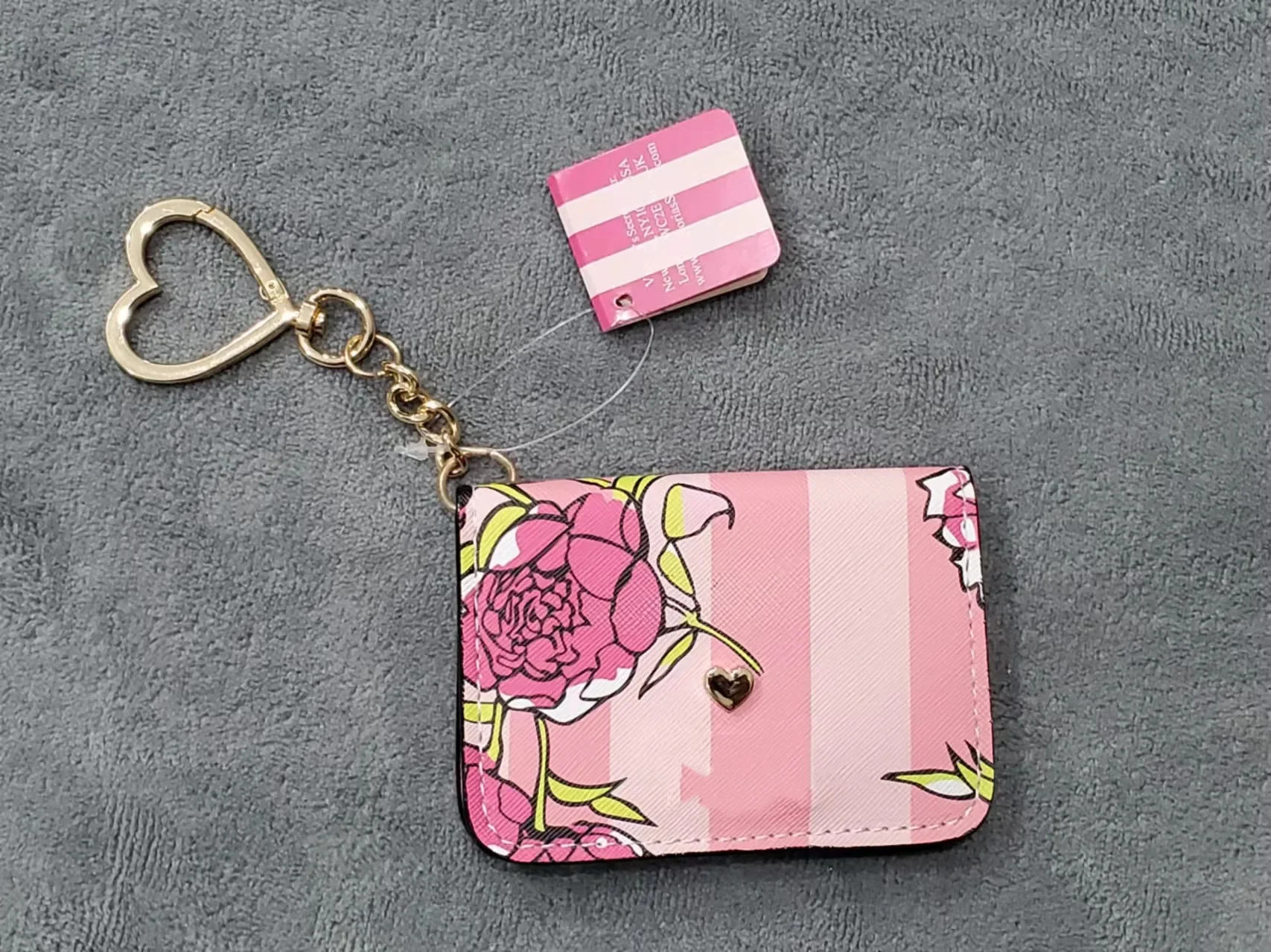 Pink Purse Wallet Card Case Bag Charm Chain Keyring ID Holder