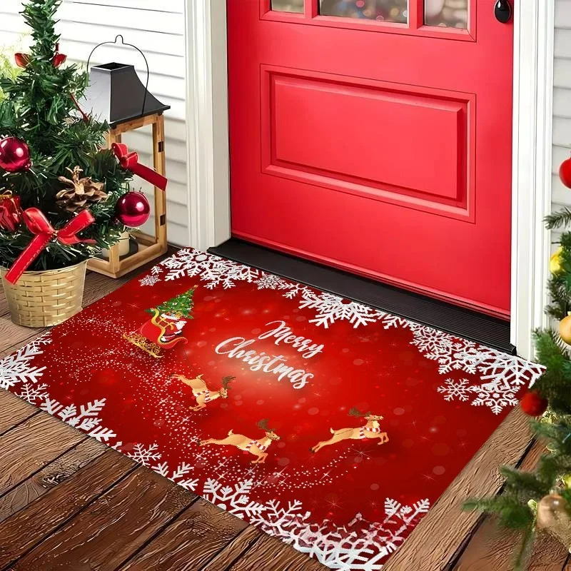 

Christmas Large Carpet Santa Claus Snowman Cane Rug "Merry Christmas" Mat Snowflake Home Decoration Entryway Floor Mat Home Rugs