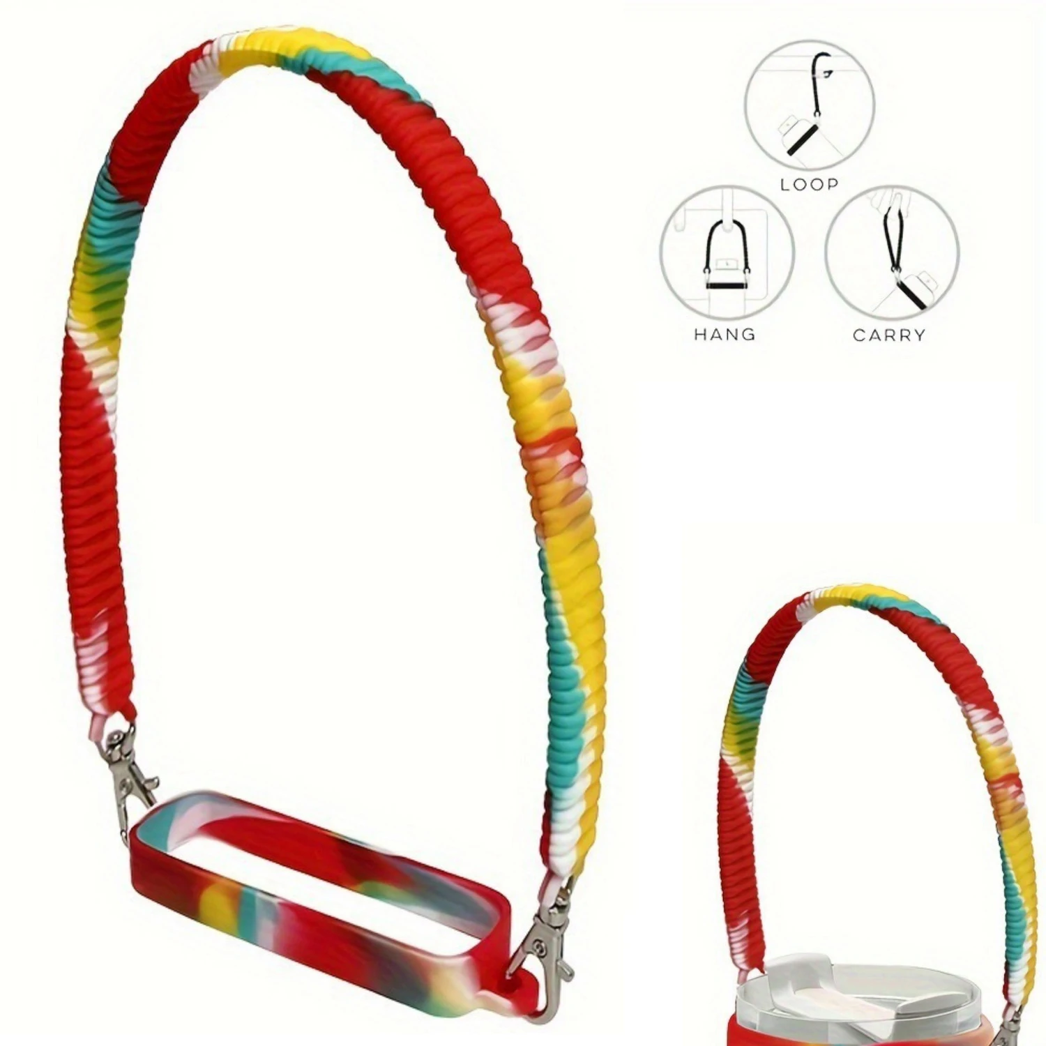 Silicone Water Bottle Strap Handle Portable Cup Carrier Holder Adjustable Sling Lanyard Fit 8-40oz Tumbler Water Cup Accessories