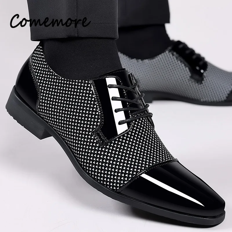 Comemore Men's Office Business Dress Shoes PU Leather Lace Up Black Oxfords Footwears Wedding Party Pointed Toe Male Loafers