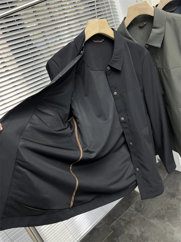 

Busin Casual Jaet Spring Lightweight Ele Men's Simple Casual Collar Jaet Faionable Urban Stand Fit Long Sve