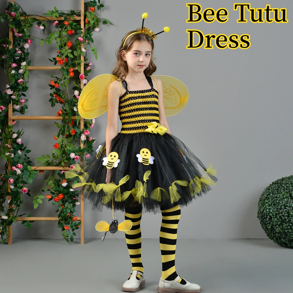 Girls Summer Sleeveless Multiple Styles Cute Cartoon Bee Mesh Tutu Dress For Halloween Masquerade Insect Party Stage Performance