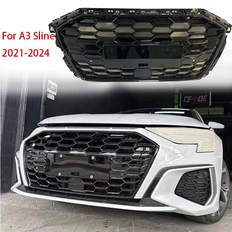 

Racing Grills For Audi A3 Sline Modified S3 2021 2022 2023 2024 Grill Honeycomb Hood Cover Plate Front Bumper Mesh Accessories