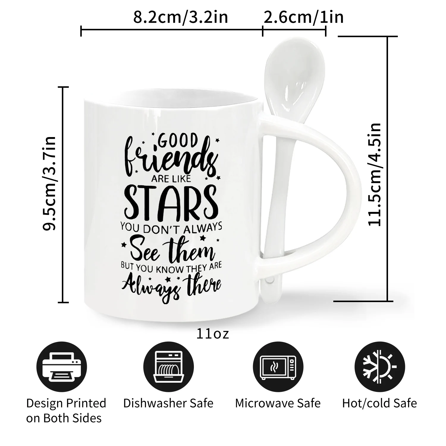 11oz Ceramic Coffee Mug with Spoon- Gifts for Friends Female - Friendship Gifts for Women Friends, Gifts for Best Friends Women