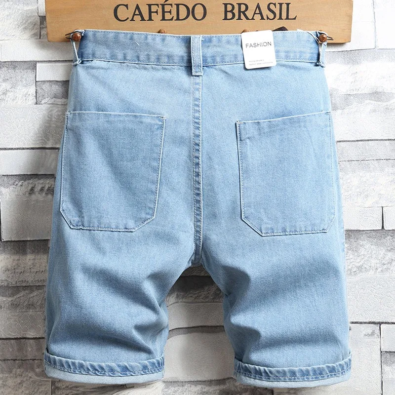 Fashion Shorts Jeans Men Summer Streetwear Casual Light Blue Slim Fit Straight Knee Length Denim Pants