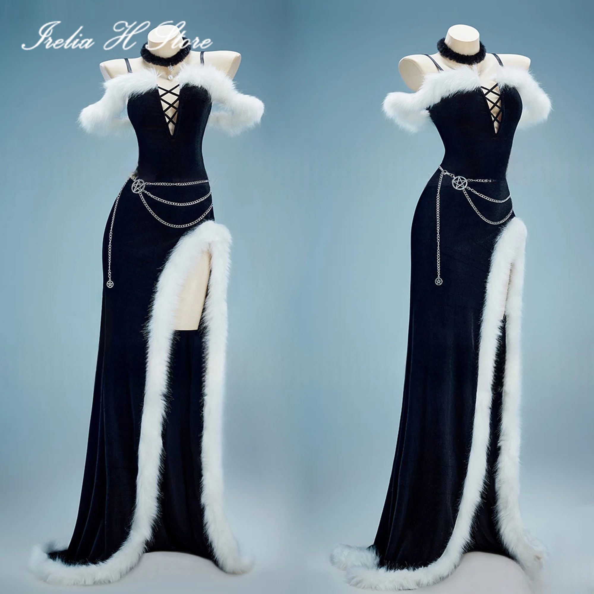 

Irelia H Store Anime Gothic witch Dress Cosplay Costume Sexy Black Witch plush Dress hallowee cosplays
