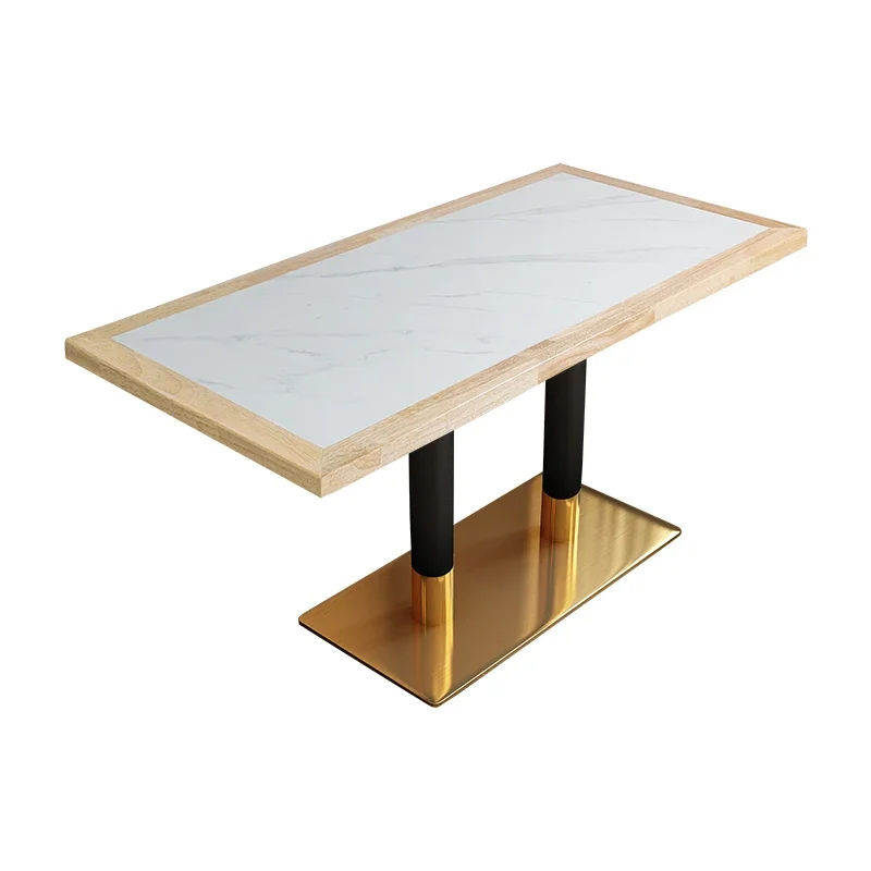 Bubble tea shop, restaurant fast dining table, solid wood edging, marble table, rectangular snack fast food restaurant, commerci