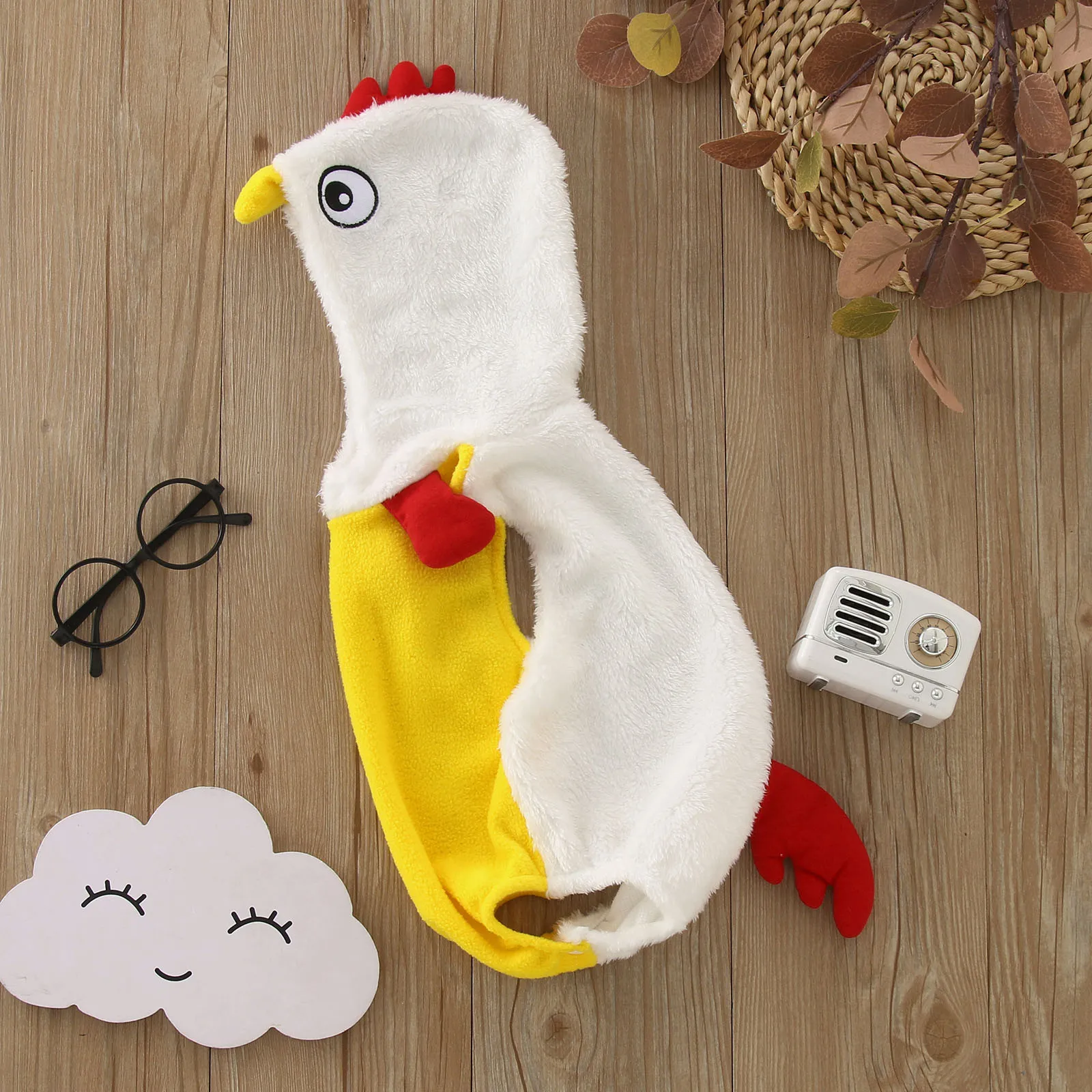 Infant Boys Girls Cosplay Chicken Animal Costume Winter Fleece Hooded Romper Bodysuits Clothes for Halloween Carnival Costume