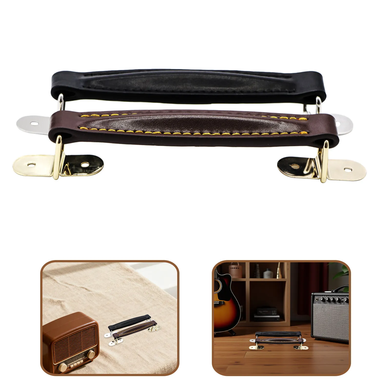 2Sets Speaker Handle Replacement Heavy Duty Metal Handle PU Strap Comfortable Grip for Guitar Amp Cabinet Speaker Box