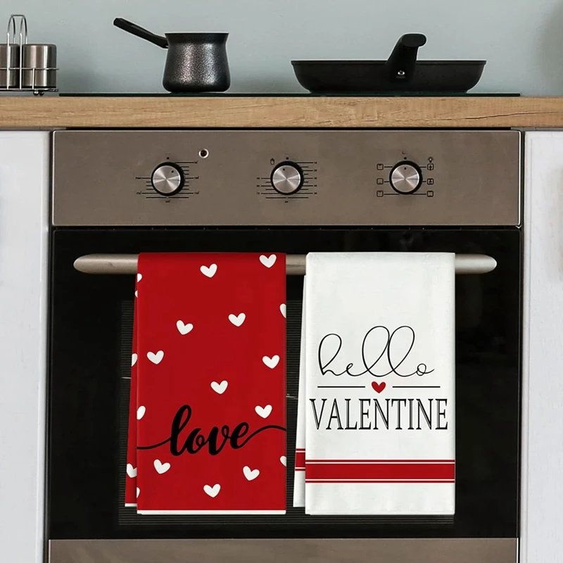 Valentine's Day Kitchen Towels Set of 2, Love Valentine's Day Dish Towels 3D Printed Towels(A)
