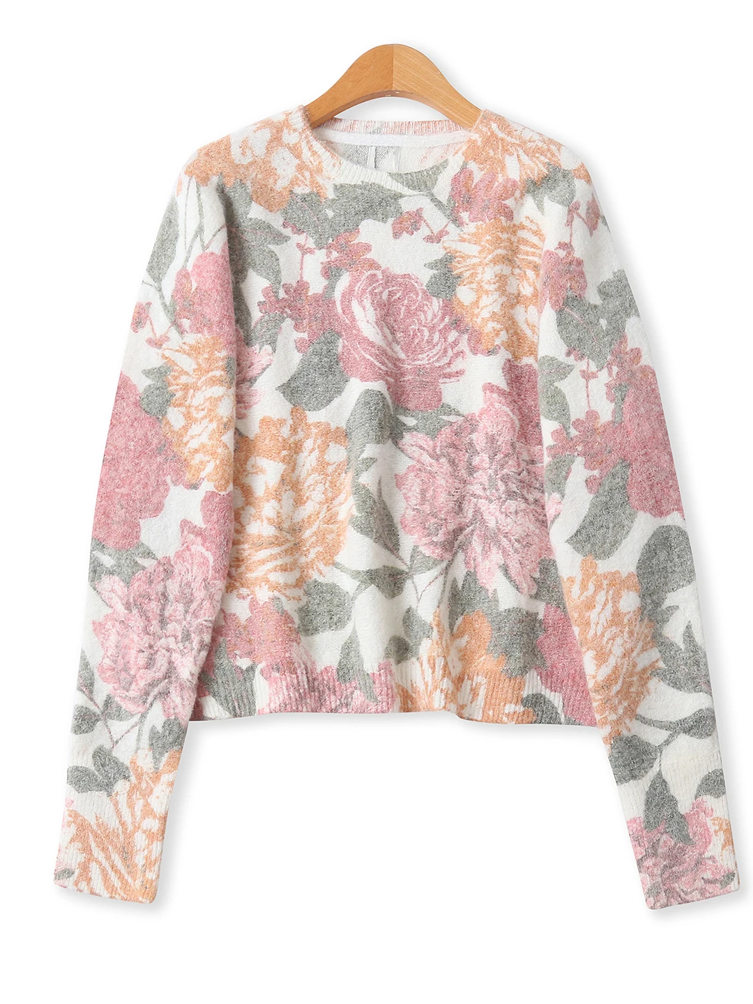 

Large Size Floral Knitwear round Ne Long Sve Loose Fit High Elastici Autumn Winter New Sle Women's Faionable Top