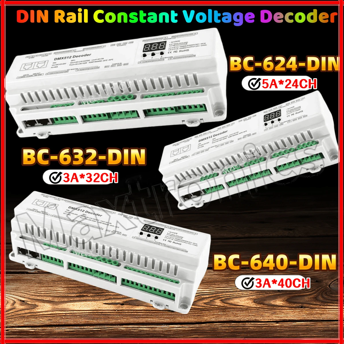 DC12V-24V DIN Rail Constant Voltage Decoder 3A*24CH/32/40CH DMX512/1990 PWM 8-bit,16-bit Single color CCT RGB RGBW LED Controler
