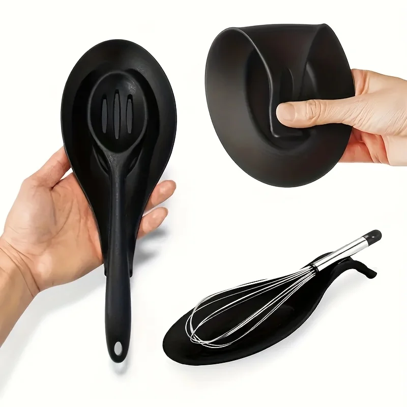 4pcs Kitchen Utensil Holder - Non-Slip, Heat-Resistant Spoon Rest & Dish with Brush Cleaner - Perfect for Spoons, Ladles, Tongs