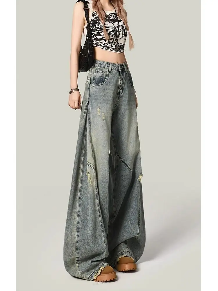 Calças de design vintage americano feminino alta streetwear 2000s y2k bolsos calças femininas harajuku subcultura roupas casuais chique