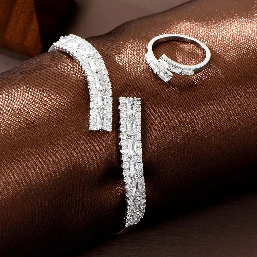 HIBRIDE Delicate Square Jewellery Bracelet Ring Adjustable Set Women's Dress Party Cocktail Party Hundred with Accessories S-436