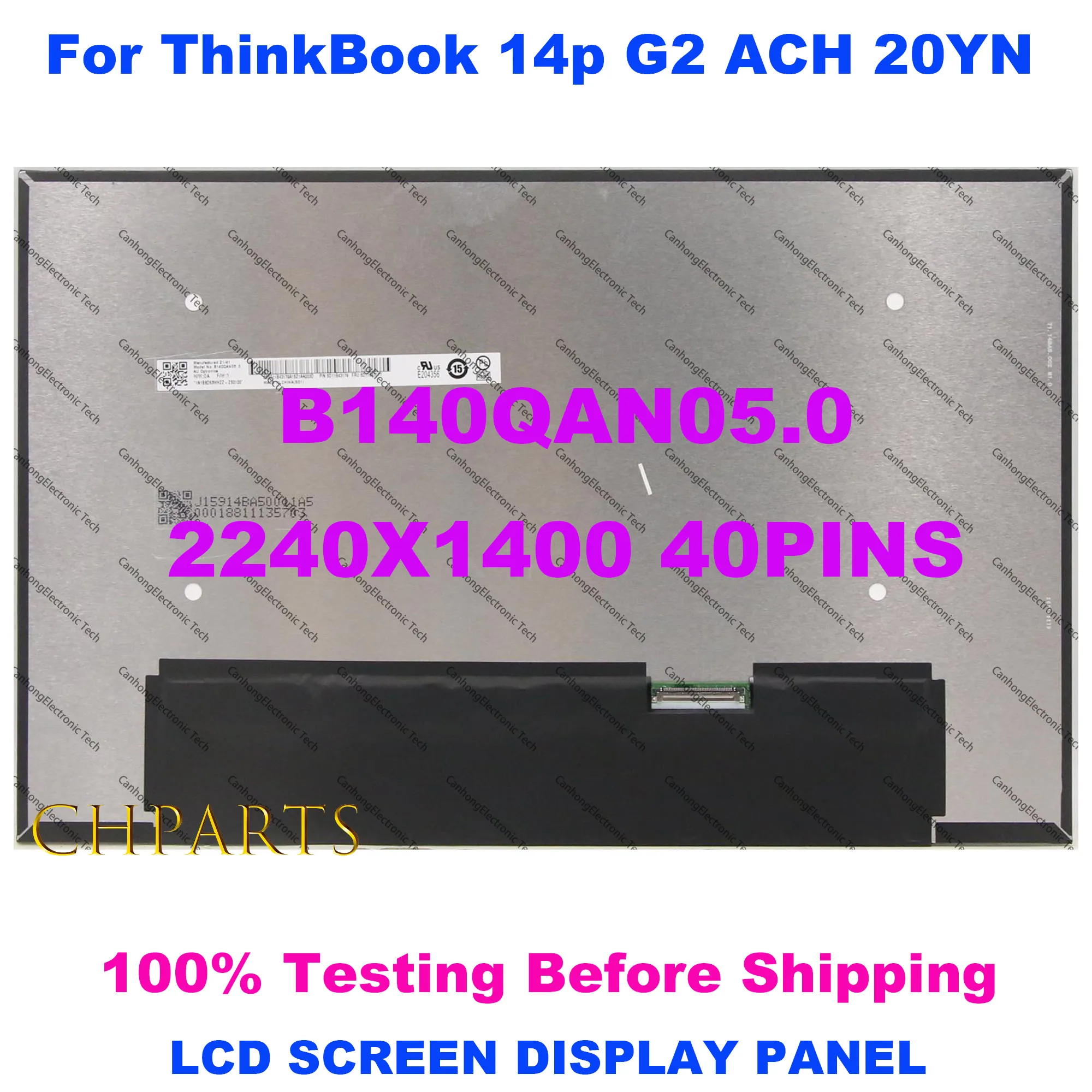 

14.0" B140QAN05.0 2240x1400 For Lenovo ThinkBook 14p G2 ACH 20YN B140QAN05.H LCD Screen Display Replacement Panel 40PINS