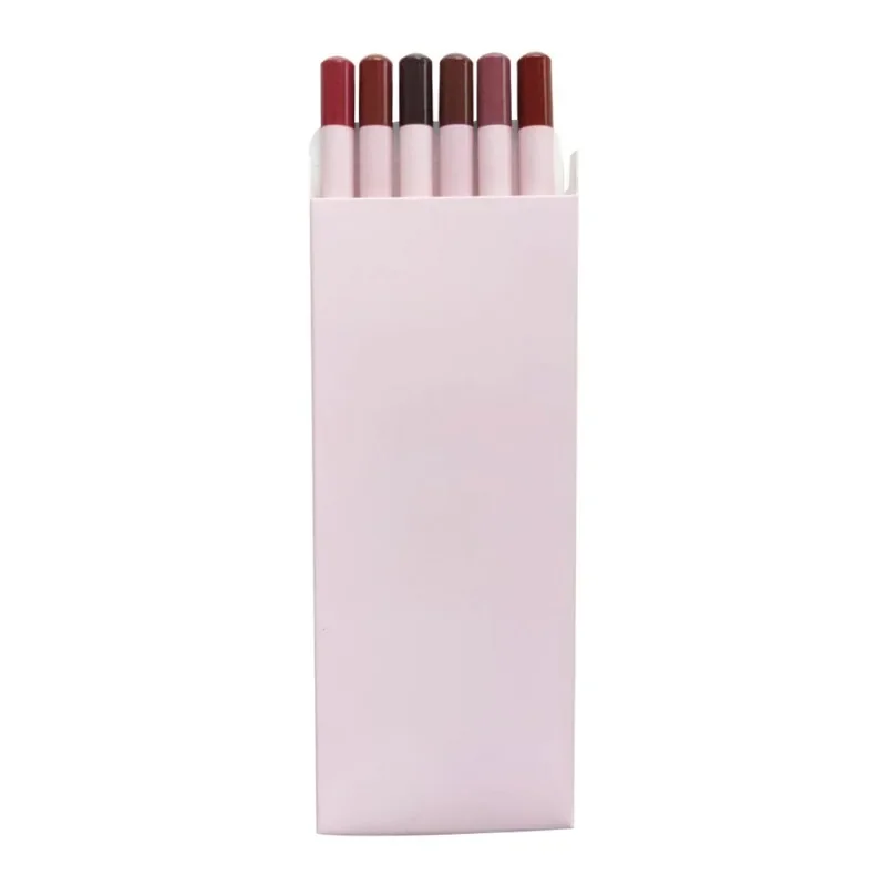 Private Label 6pcs/set Pink Tube Lip Liner Kit Matte Long Lasting Easy To Wear Waterproof High Pigmented Lip Liner Bulk Makeup