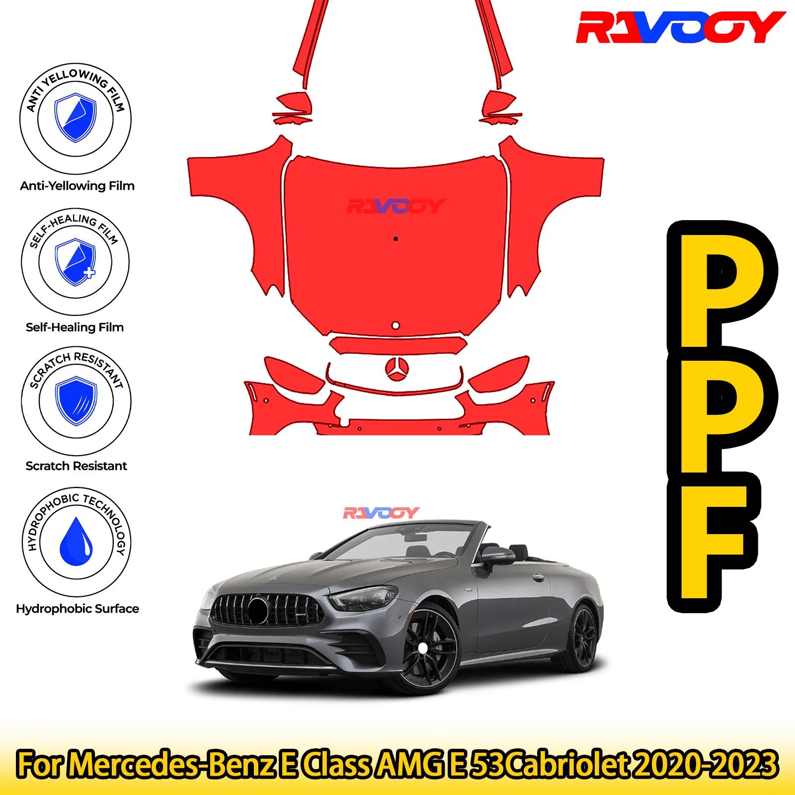 

For Mercedes-Benz E Class AMG E 53Cabriolet 2020-2023 Glossy Matte Black Precut front PPF Kit Paint Protection Film