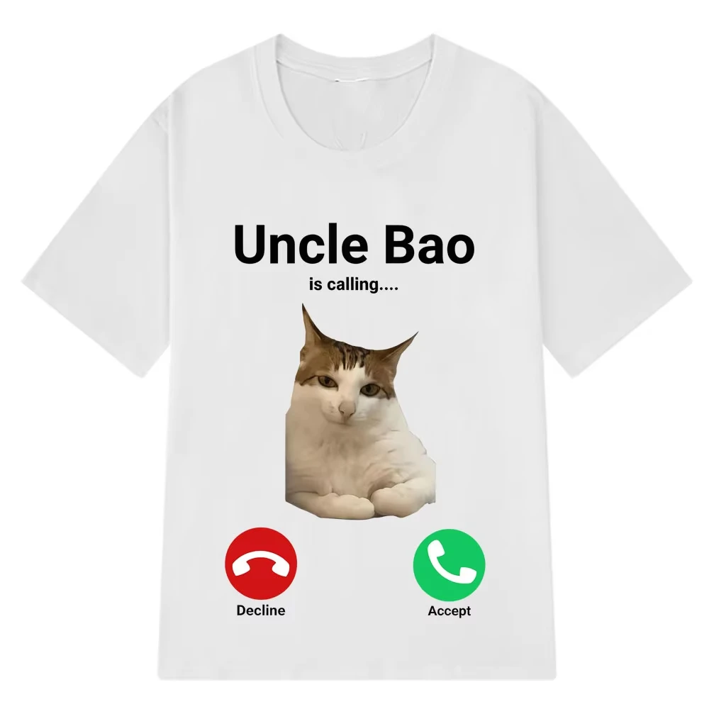 2026 Uncle Bao Is Calling Funny Cat T Shirt Women Fashion T-shirt Summer Short-sleeved Loose Casual Cotton Hip-hop T-shirts Tops