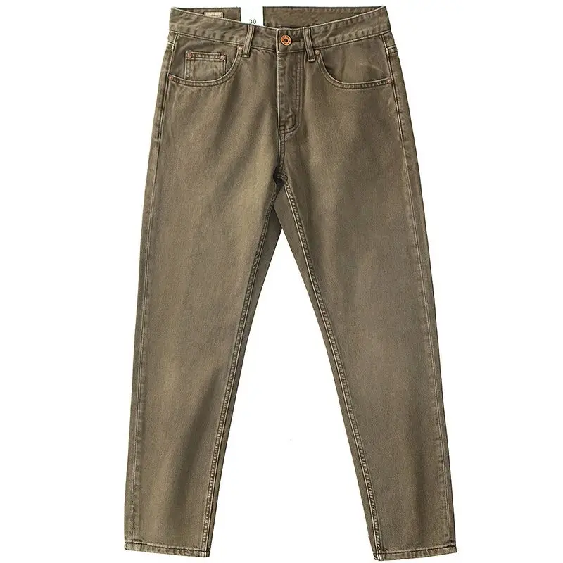 Cowboy Korean Goods Retro Yellow Mud Dyed Small Straight Jeans Men's Spring and Autumn Khaki Ami Kaji Washed Casual Trousers