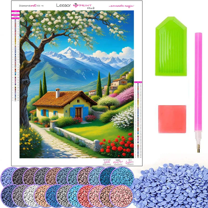 New 2024 Diamond Painting Spring Village Full Mosaic Diamond Embroidery Cross Stitch Kits Home Decor Handmade Landscape Gifts