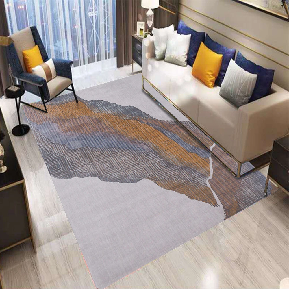 Modern Gradient Area Rugs Blue Brown Color Blend Geometric Design Large Non Slip Carpet for Living Room Home Decor