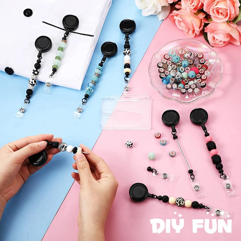 24 Pcs Beadable Badge Reel Retractable Clips Holder For Beads Bulk Blank Bar ID Name Badge Reels With Belt Clip