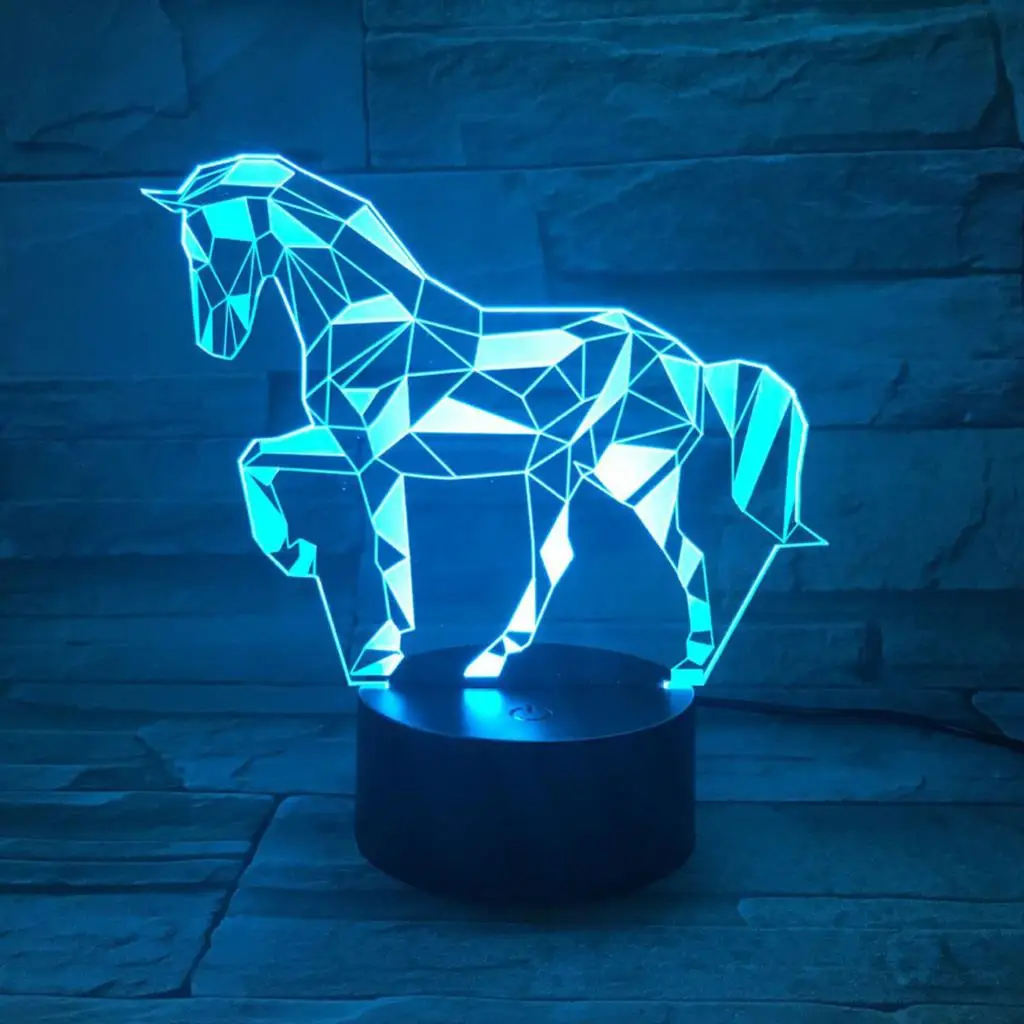 3D LED Night Light Creative Bedside Romantic Horn Horse Light Bedroom Cartoon Decor 7 Colors Changing Christmas Gifts for Kids