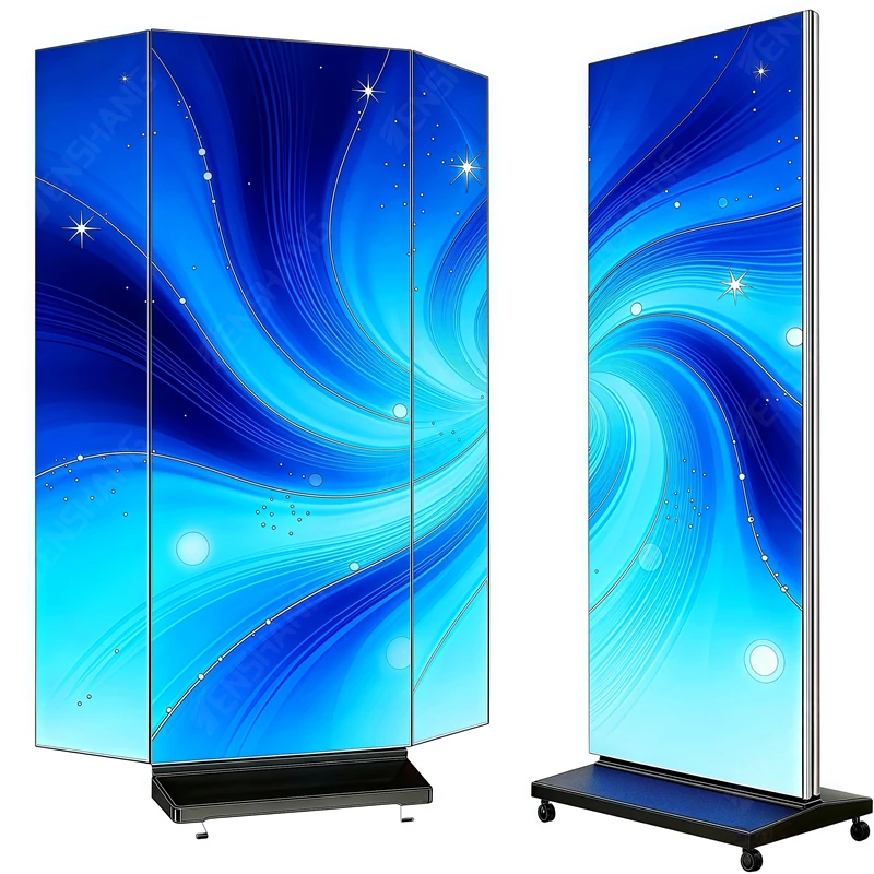 Tri-fold Led Advertising Screen Double-sided Display Gob Panel P1.25/P1.53/P1.85/P2.5 Indoor Electronic Folding Poster Screen