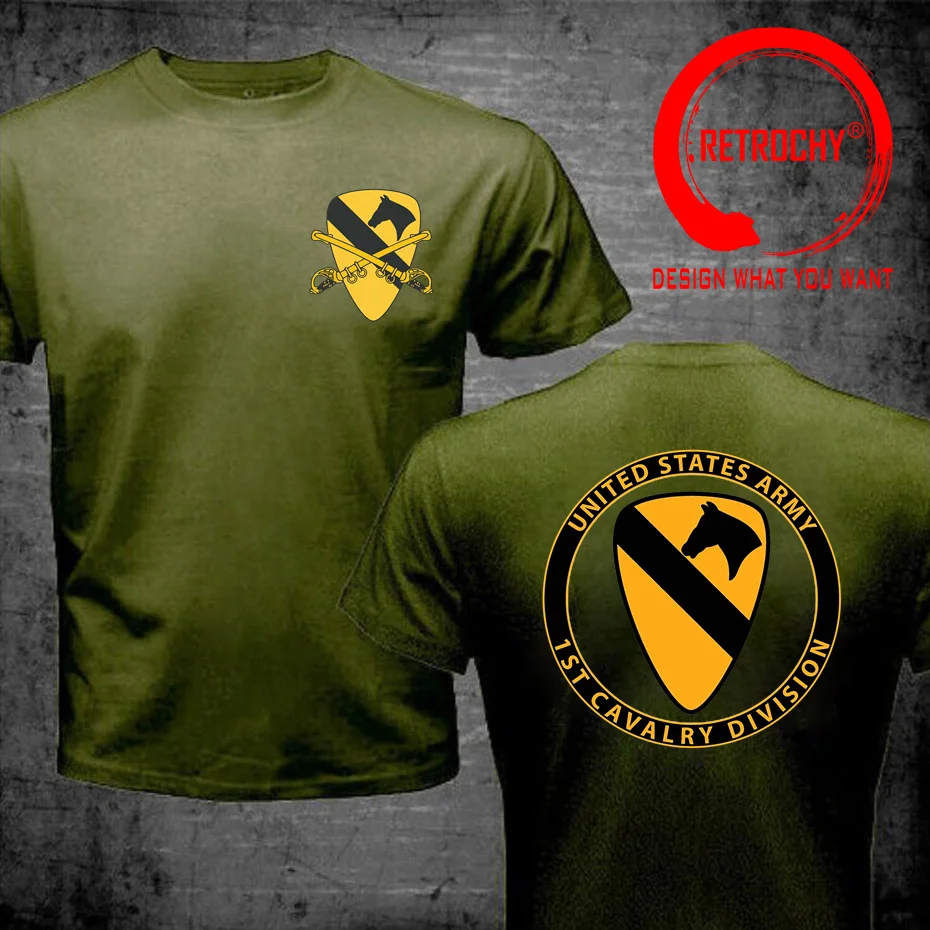 Men's US Army 1st Cavalry Division T-Shirt Trendy Fashion Military Summer 100%Cotton O-Neck Short Sleeve T Shirt Plus Size S-5XL