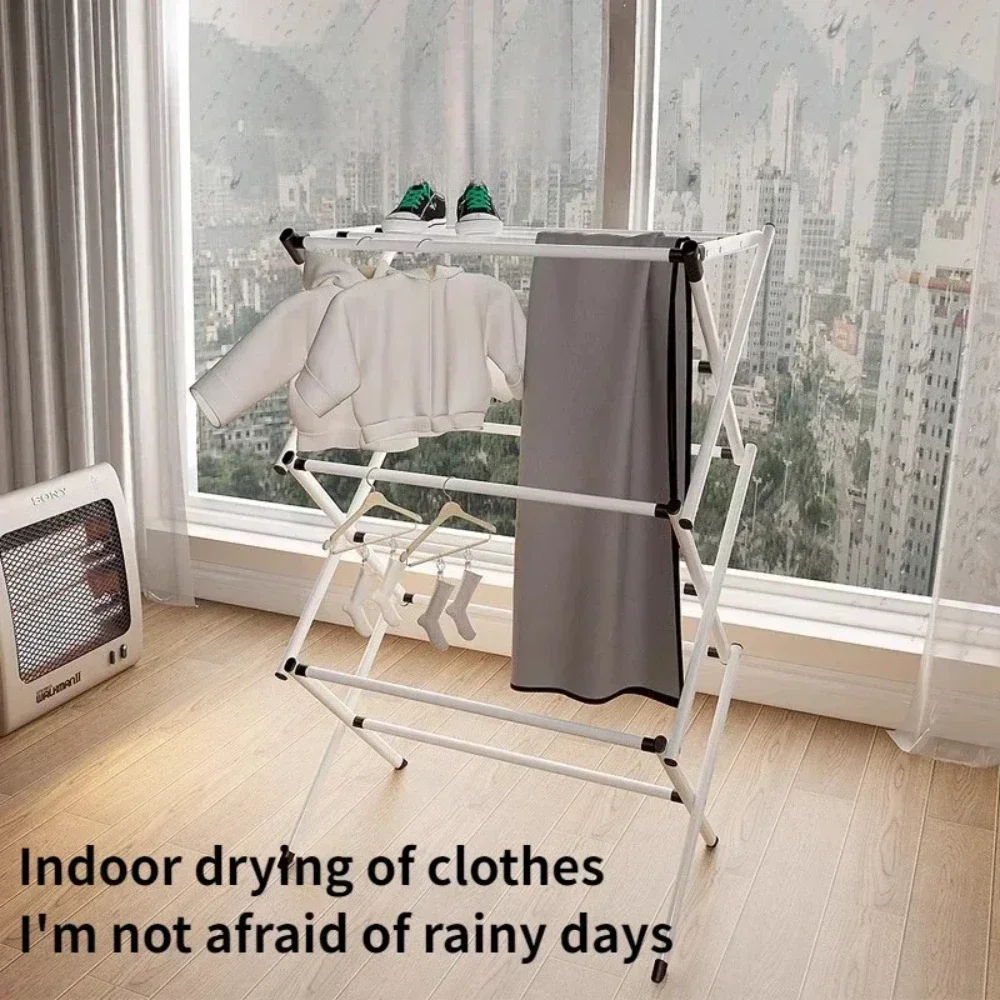 Simple Storage Rack Foldable Bedroom Drying Racks Retractable Household Clothing Shelf Floor Standing Balcony Clothes Hangers