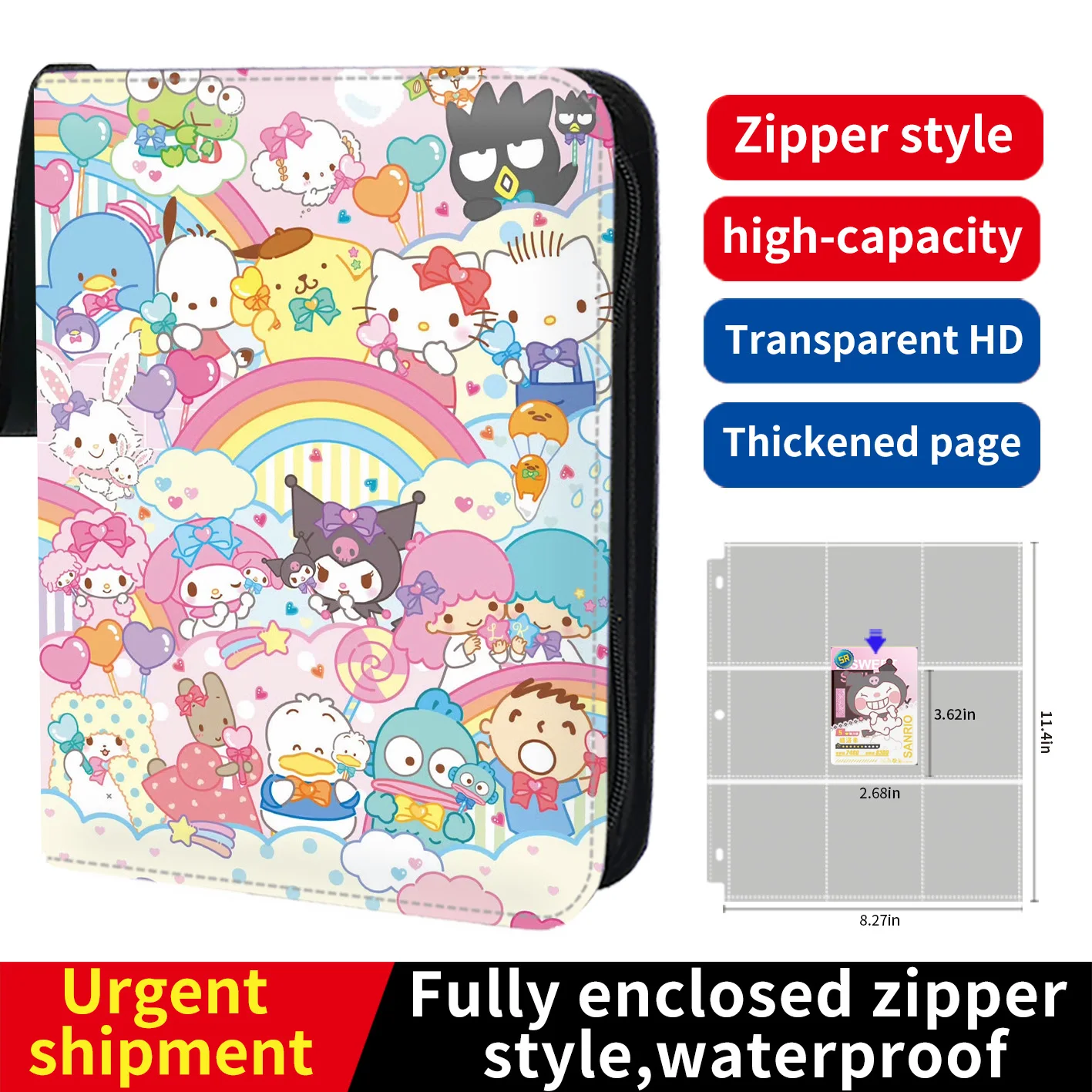 Sanrio Card Binder 9 Pocket Trading Card Holder Anime Card Binder  Collector with 50 inner Pages Zipper Holder Up to 900 Cards