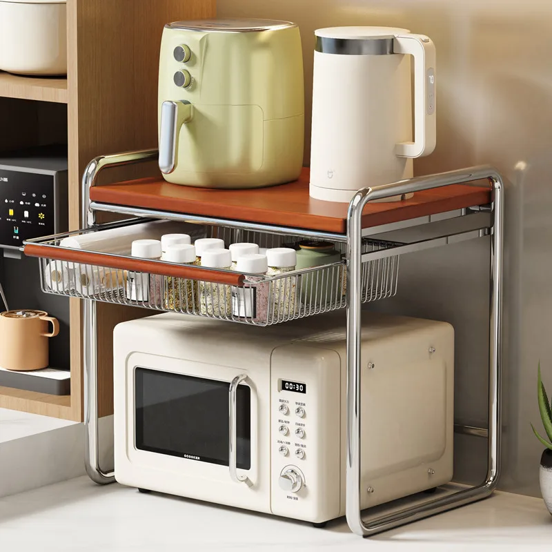 

Стойка для микроволновой печи, 3-уровневая подставка для микроволновой печи с местом для хранения, полки-органайзеры на столешнице с корзиной из углеродистой стали